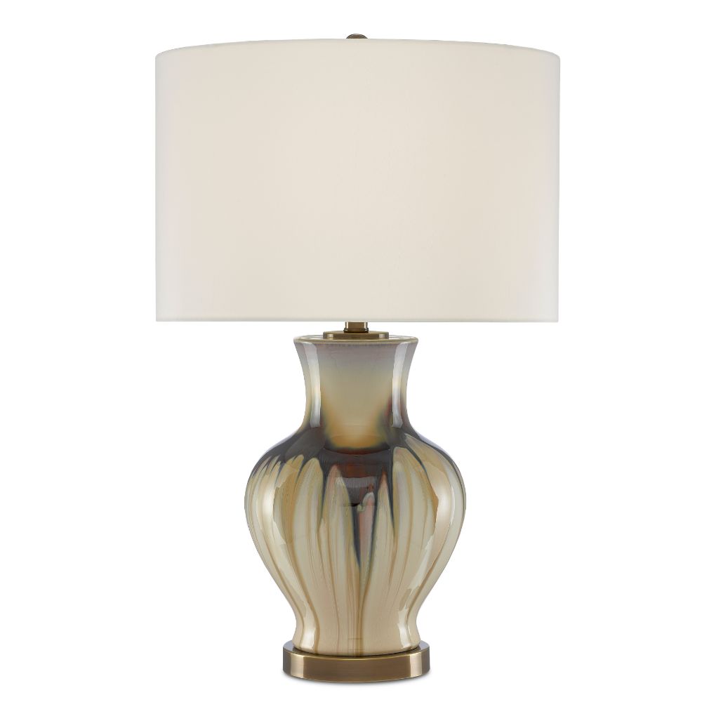 Currey & Company 6000-0580 Muscadine Table Lamp in Cream/Brown/Antique Brass