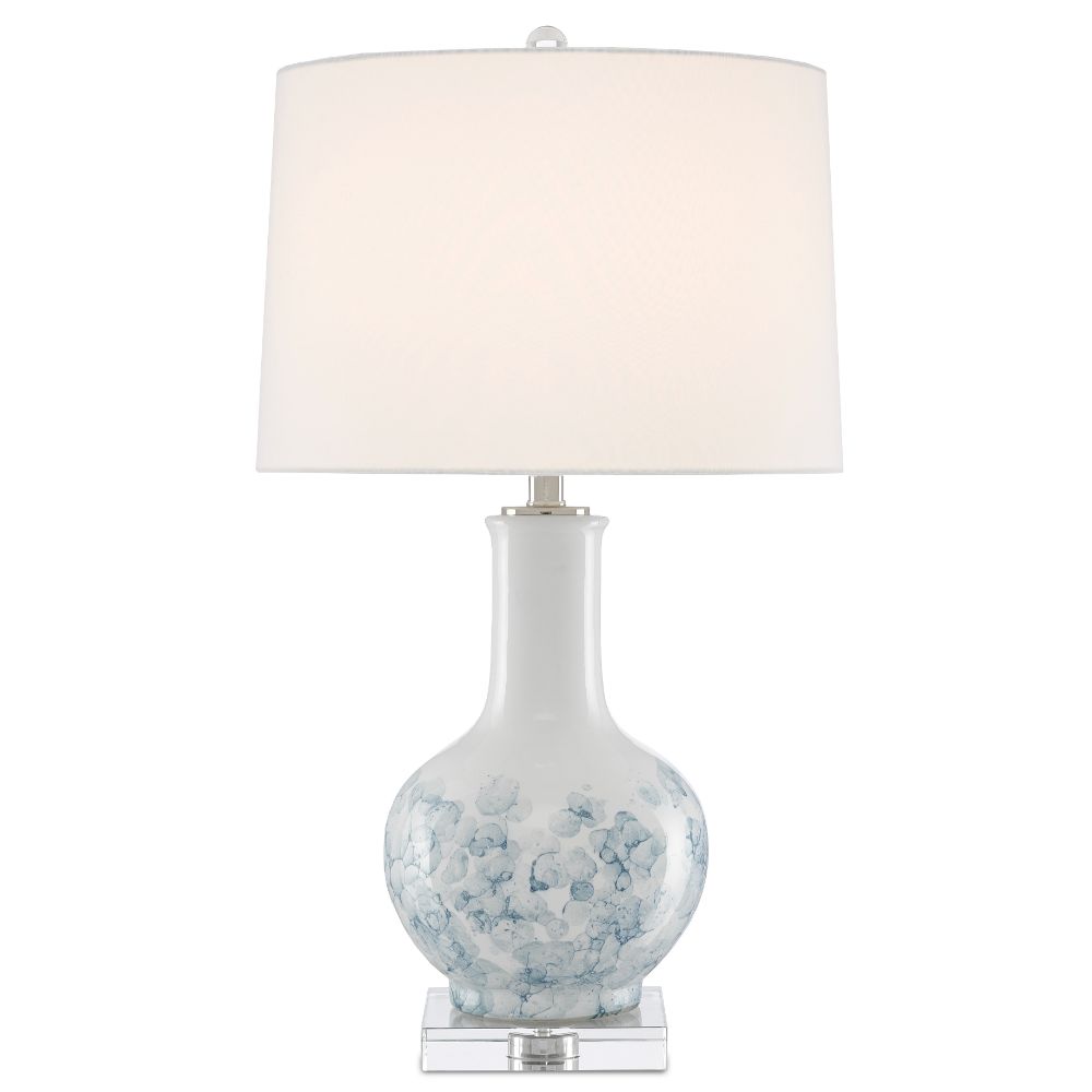 Currey & Company 6000-0581 Myrtle Table Lamp in White/Blue/Clear/Polished Nickel