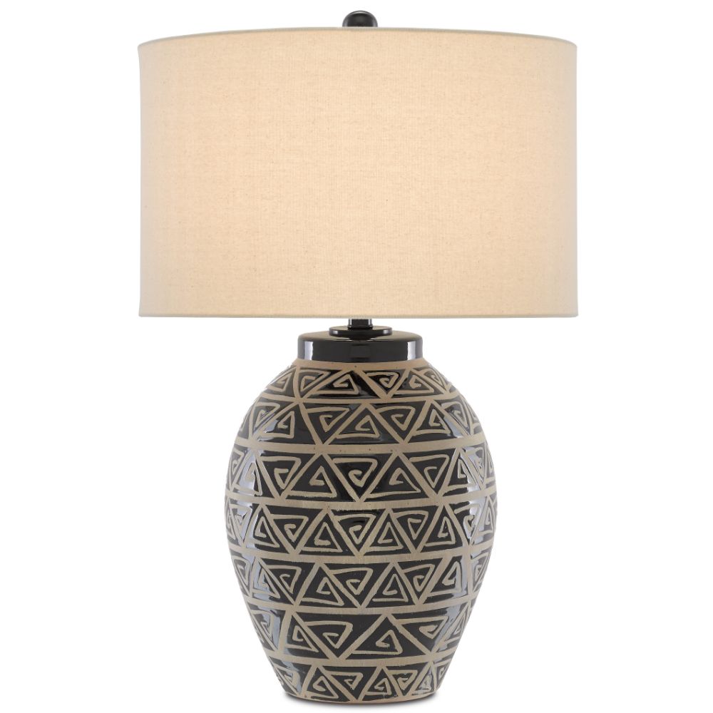Currey & Company 6000-0590 Himba Table Lamp in Glossy Black/Sand