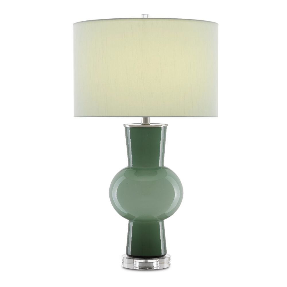 Currey & Company 6000-0606 Duende Green Table Lamp in Light and Dark Green/Polished Nickel/Clear