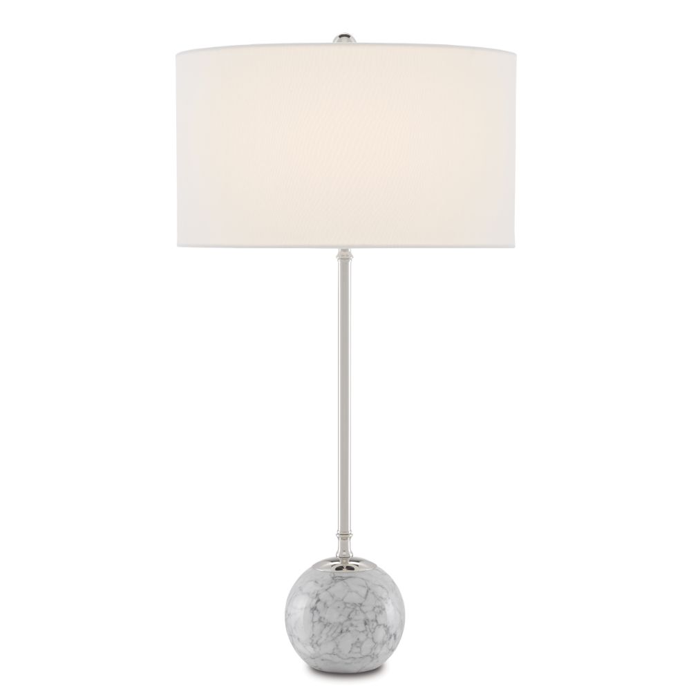 Currey & Company 6000-0646 Villette White Table Lamp in Gray & White Veined Marble/Polished Nickel