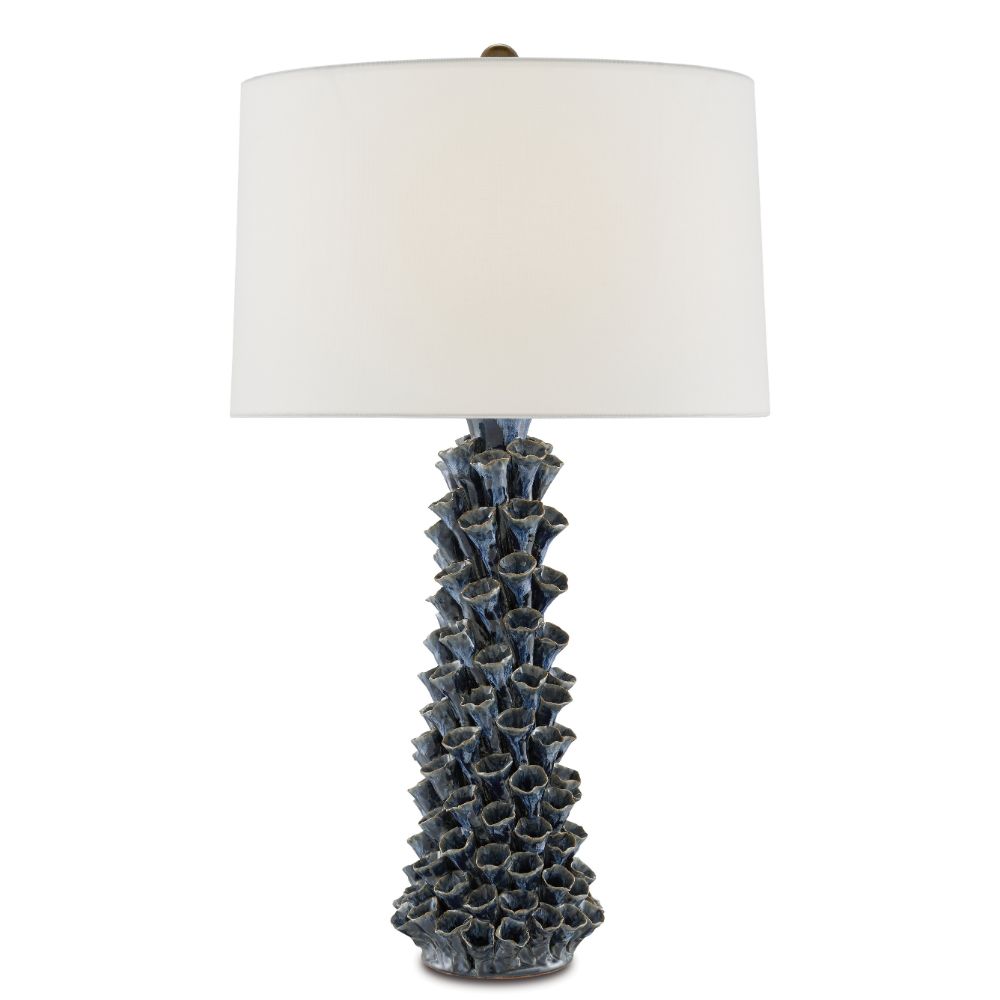 Currey & Company 6000-0683 Sunken Blue Table Lamp in Blue Drip Glaze
