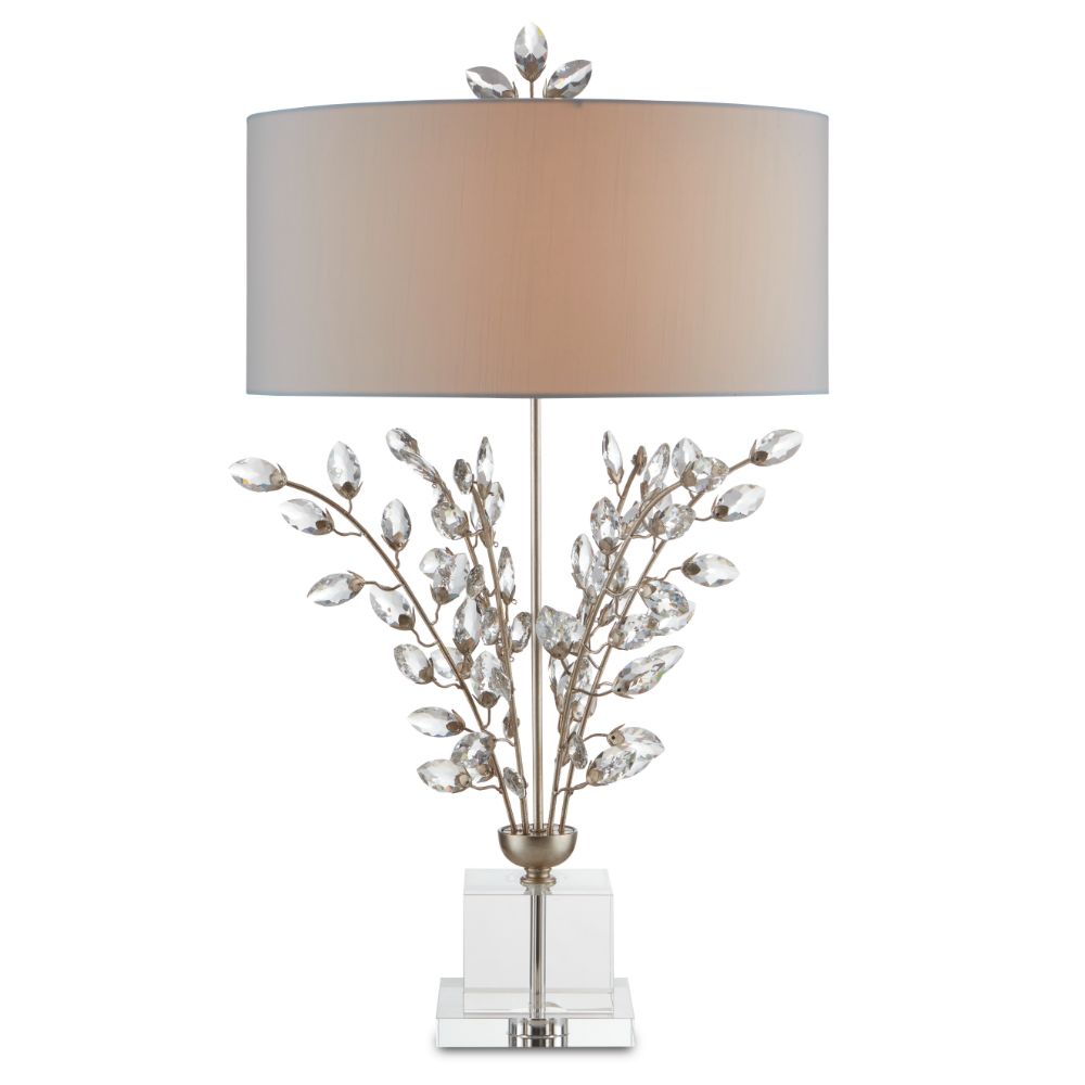 Currey & Company 6000-0727 Forget-Me-Not Silver Table Lamp in Silver Leaf/Clear