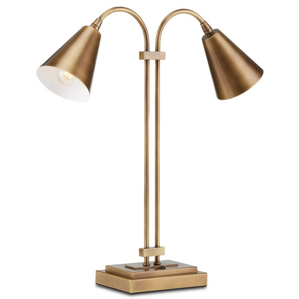 Currey & Company 6000-0784 Symmetry Brass Double Desk Lamp in Antique Brass
