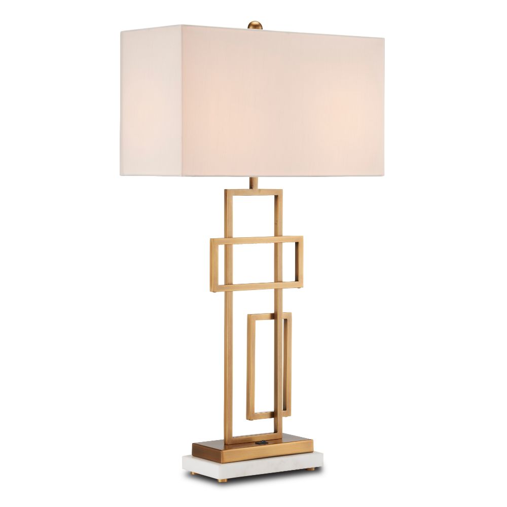 Currey & Company 6000-0834 Parallelogram Table Lamp in Antique Brass / White