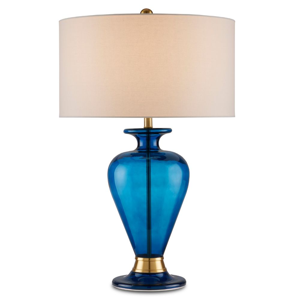 Currey & Company 6000-0839 Aladdin Table Lamp in Clear Blue / Antique Brass