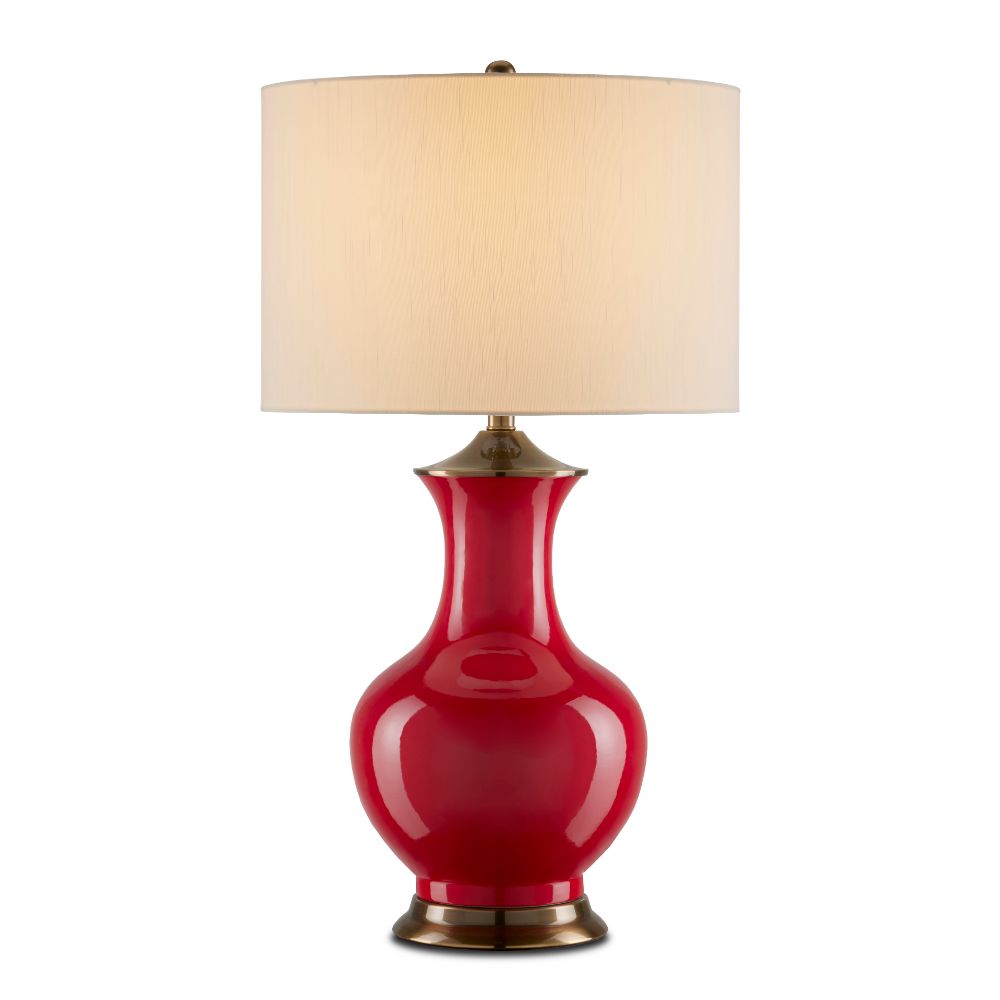 Currey & Company 6000-0840 Lilou Red Table Lamp in Red / Antique Brass