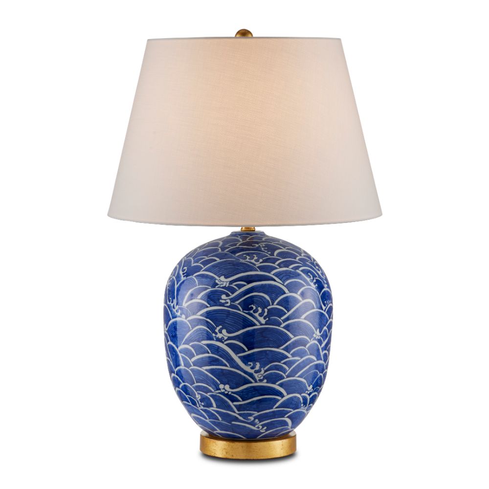 Currey & Company 6000-0842 Nami Table Lamp in Blue / White / Gold Leaf