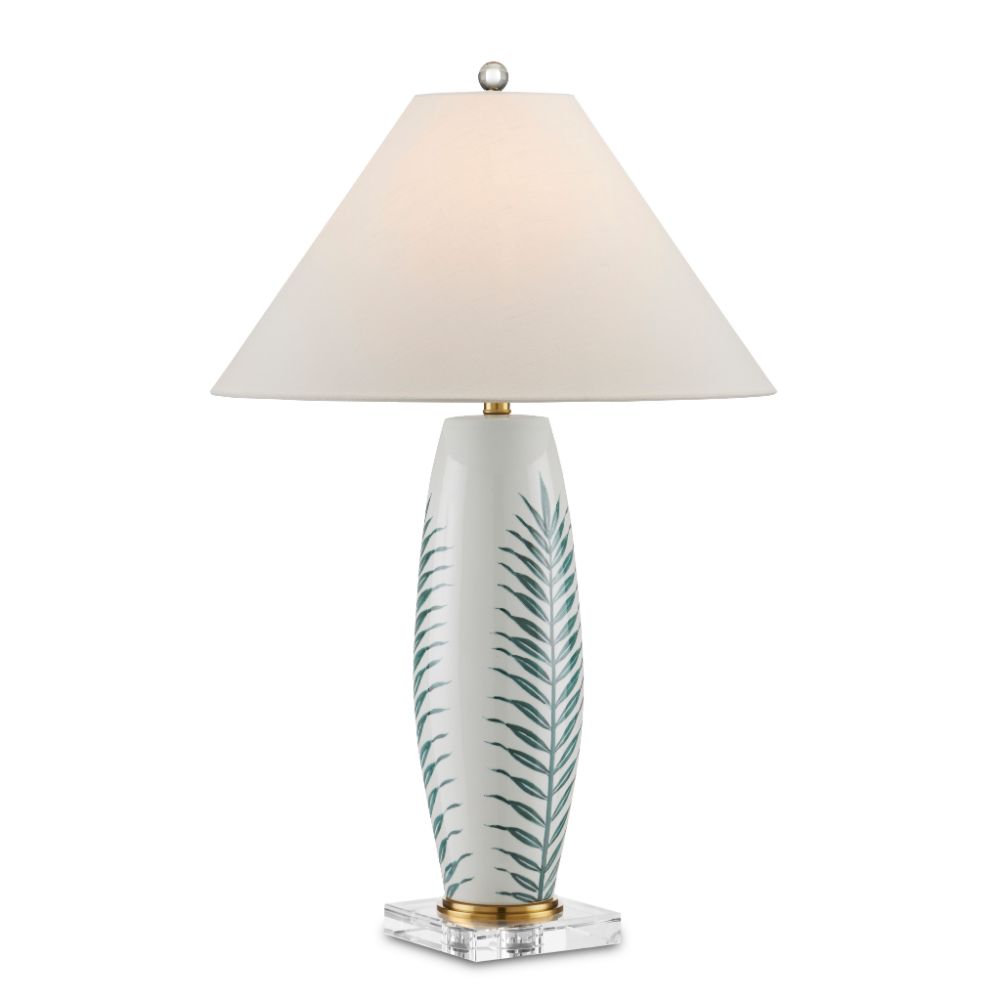 Currey & Company 6000-0843 Kenita Table Lamp in White / Green / Clear / Polished Brass