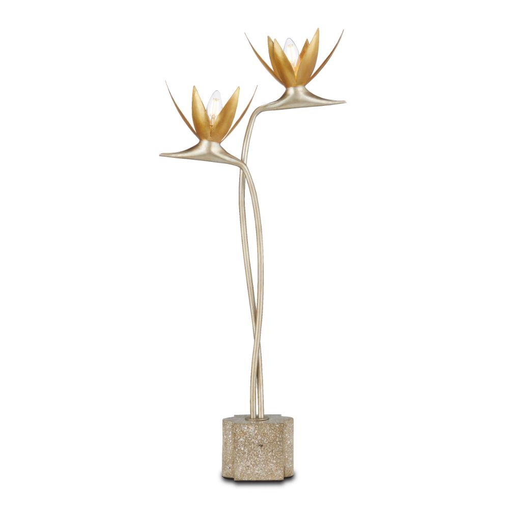 Currey & Company 6000-0855 Paradiso Table Lamp in Contemporary Silver Leaf / Contemporary Gold Leaf / Abalone Polished Concrete