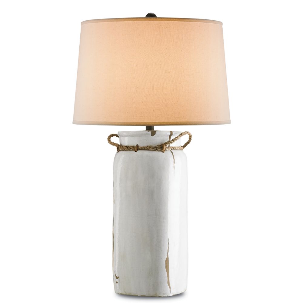 Currey & Company 6022 Sailaway Table Lamp in White Distress Crackle/Natural/Emery Rust