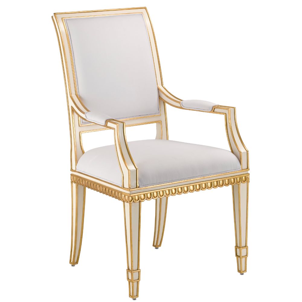 Currey & Company 7000-0171 Ines Muslin Ivory Arm Chair in Ivory/Antique Gold