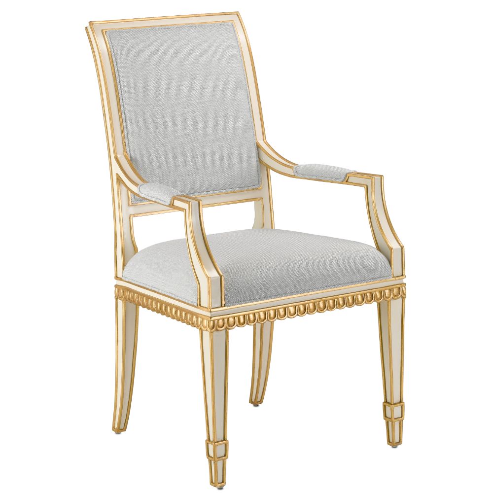 Currey & Company 7000-0172 Ines Mist Ivory Arm Chair in Ivory/Antique Gold