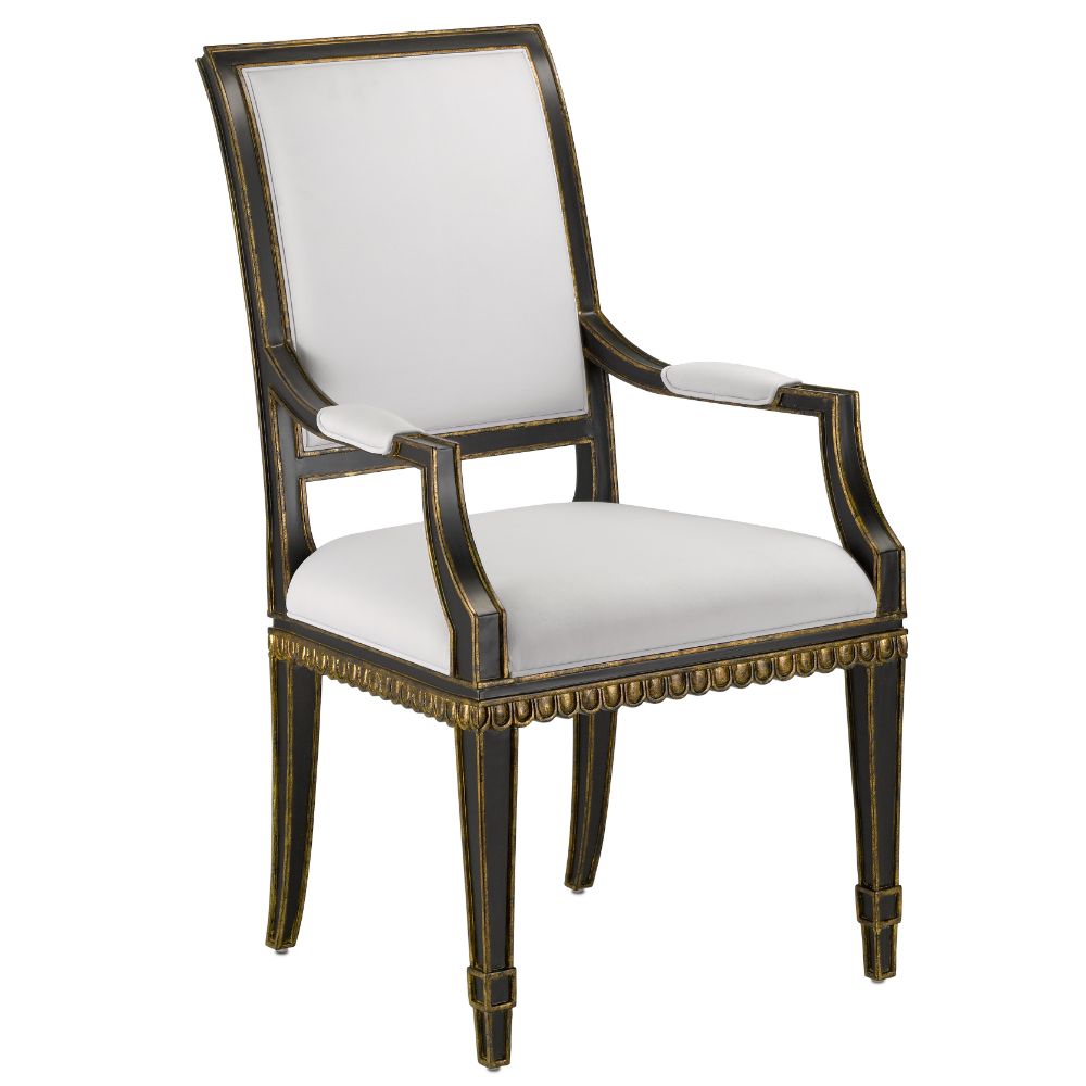 Currey & Company 7000-0181 Ines Muslin Black Arm Chair in Caviar Black/Antique Gold