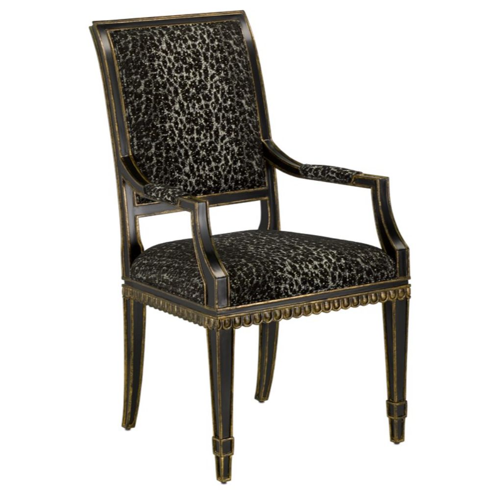 Currey & Company 7000-0182 Ines Panther Black Arm Chair in Caviar Black/Antique Gold