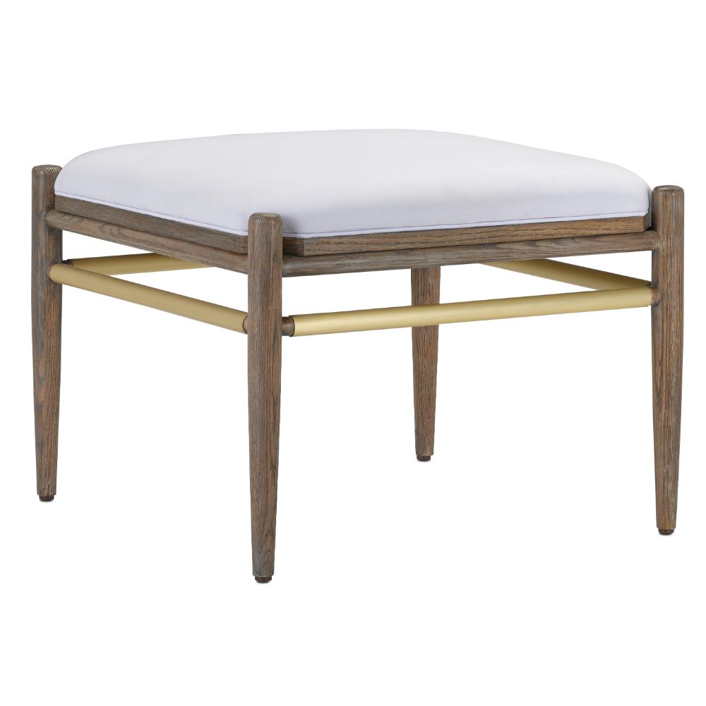 Currey & Company 7000-0281 Visby Muslin Pepper Ottoman in Light Pepper/Brushed Brass