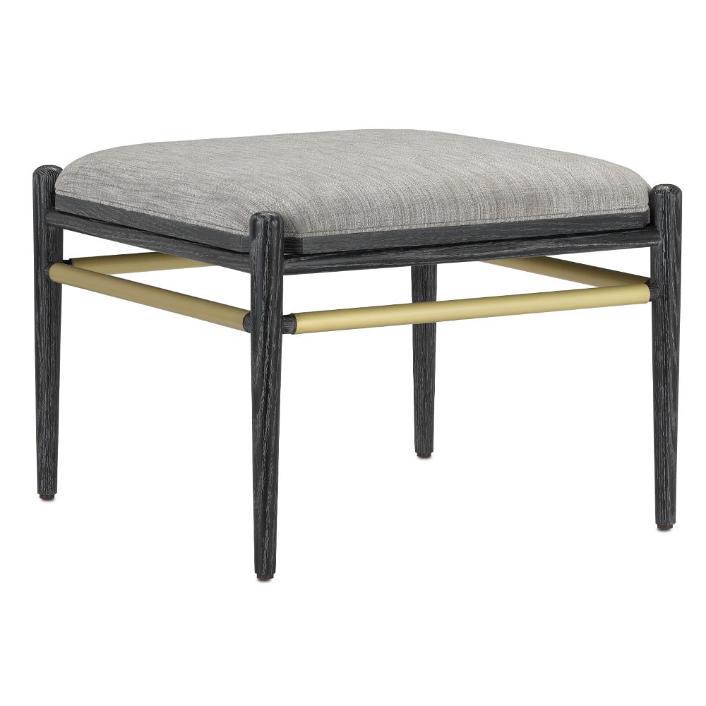 Currey & Company 7000-0292 Visby Smoke Black Ottoman in Cerused Black/Brushed Brass