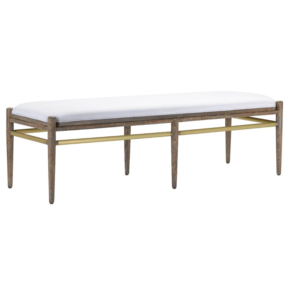 Currey & Company 7000-0301 Visby Muslin Pepper Bench in Light Pepper/Brushed Brass