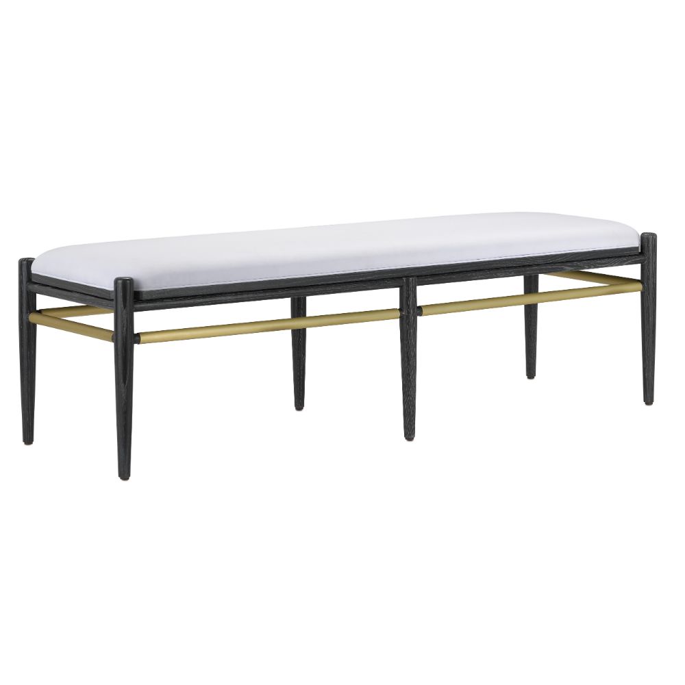Currey & Company 7000-0311 Visby Muslin Black Bench in Cerused Black/Brushed Brass