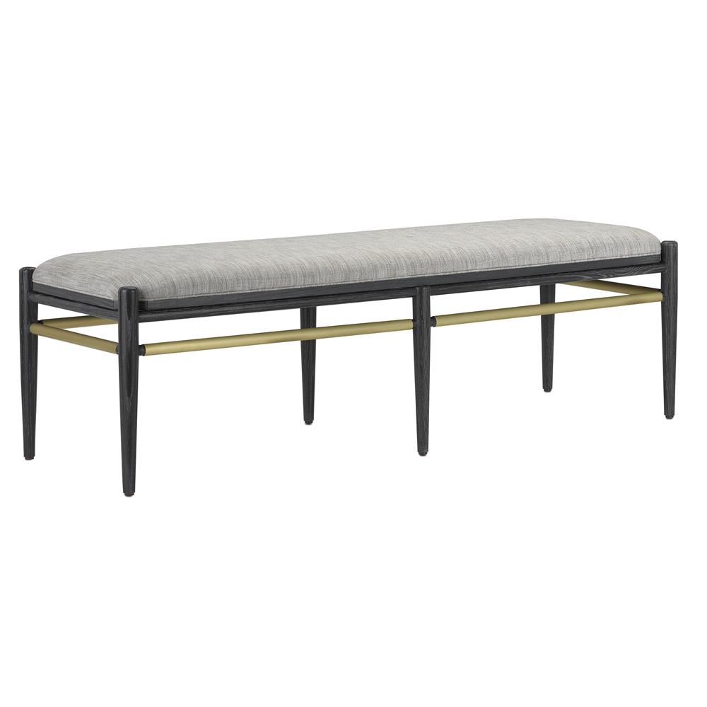 Currey & Company 7000-0312 Visby Smoke Black Bench in Cerused Black/Brushed Brass
