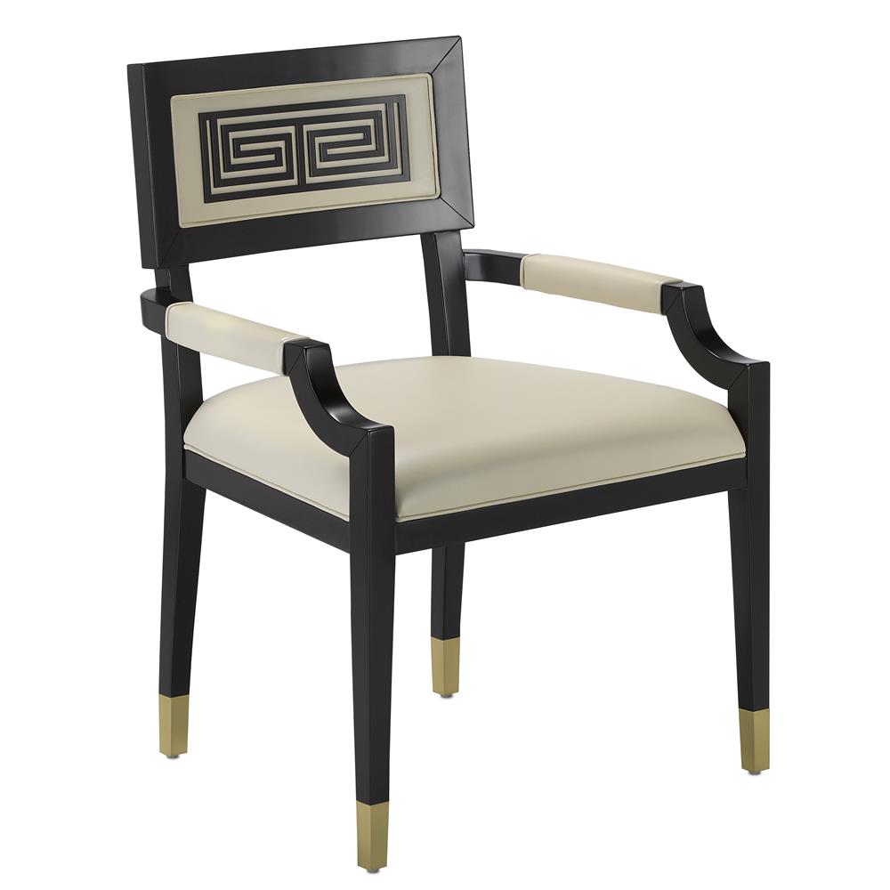 Currey & Company 7000-0322 Artemis Leather Chair in Caviar Black/Brushed Brass/Milk Leather