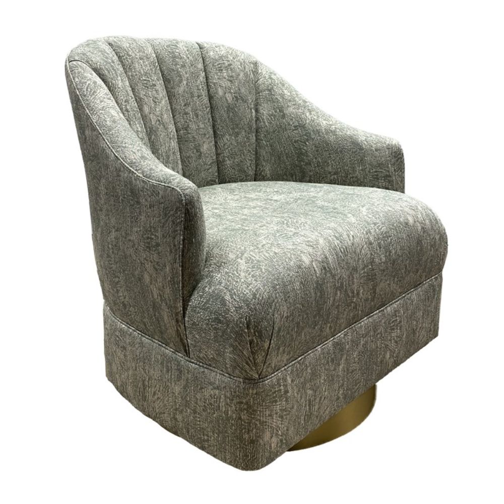 Currey & Company 7000-0742 Inga Swivel Chair, Cindaria Celadon in Brushed Brass