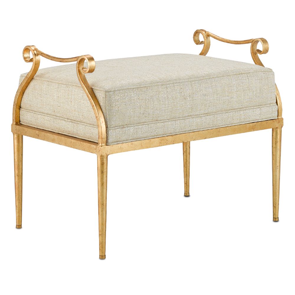 Currey & Company 7000-1232 Genevieve Shimmer Gold Ottoman in Grecian Gold