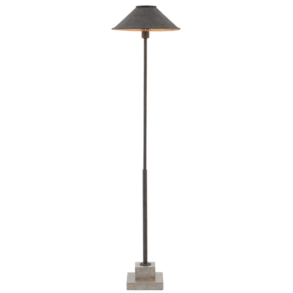 Currey & Company 8000-0016 Fudo Floor Lamp in Molé Black/Contemporary Gold Leaf/Polished Concrete