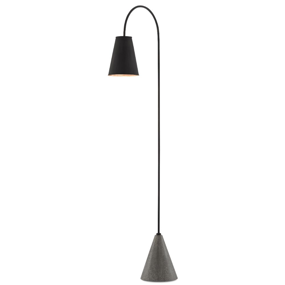 Currey & Company 8000-0070 Lotz Floor Lamp in Black Iron/Silver Leaf/Polished Concrete