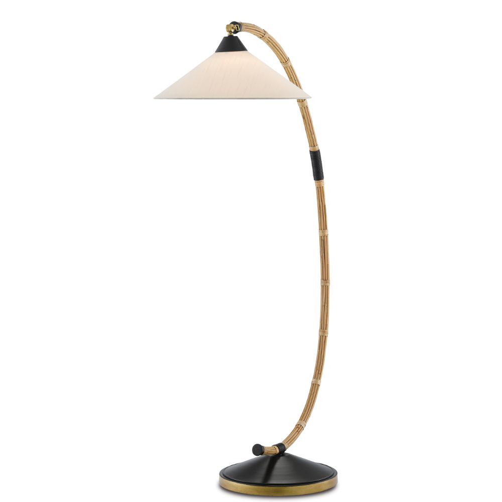 Currey & Company 8000-0088 Lisbon Floor Lamp in Natural/Rattan/New Brass/Satin Black