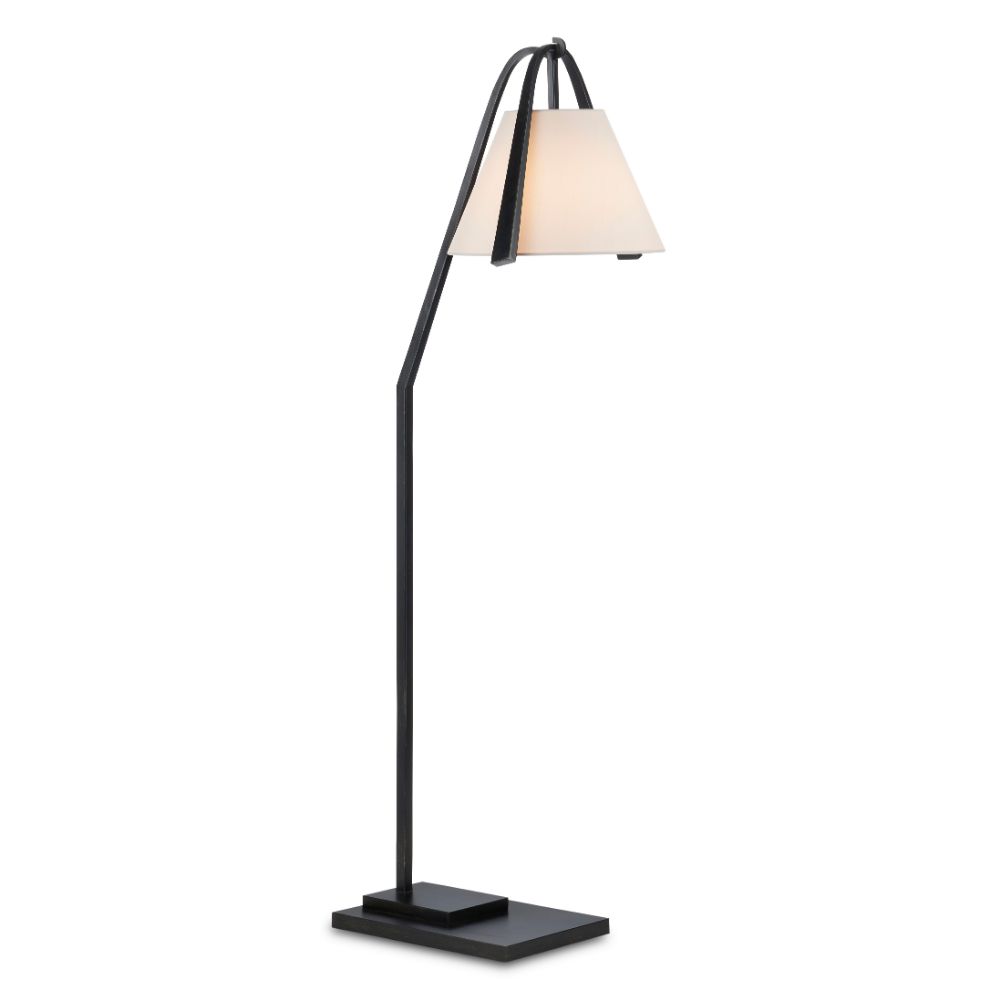 Currey & Company 8000-0122 Frey Floor Lamp in Satin Black / Brushed Brown