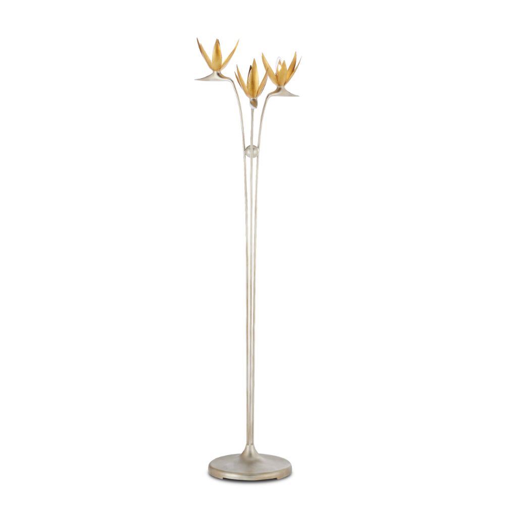 Currey & Company 8000-0130 Paradiso Floor Lamp in Contemporary Silver Leaf / Contemporary Gold Leaf