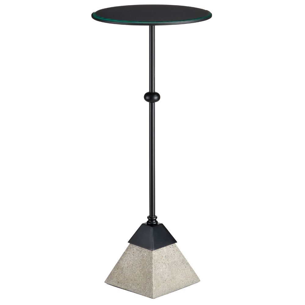 Currey & Company 4000-0185 Parna Concrete Accent Table in Satin Black/Polished Concrete/Clear