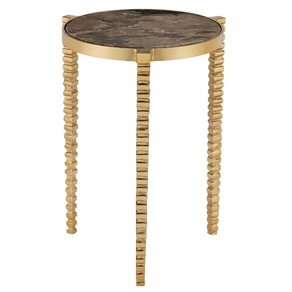 Currey & Company 4000-0180 Corrado Cappuccino Marble Accent Table in Polished Brass/Natural