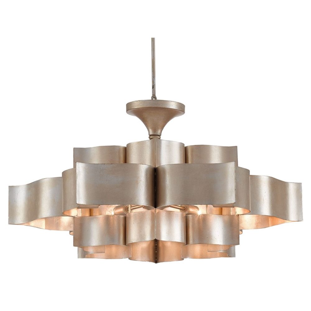 Currey & Company 9000-0051 Grand Lotus Silver Large Chandelier in Contemporary Silver Leaf