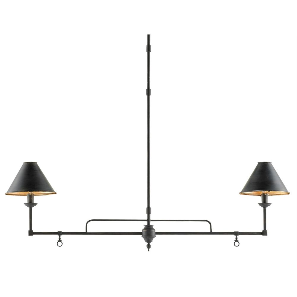 Currey & Company 9000-0114 Prosperity Rectangular Chandelier in French Black/Contemporary Gold Leaf Interior