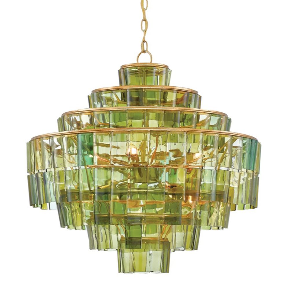 Currey & Company 9000-0148 Sommelier Chandelier in Dark Contemporary Gold Leaf/Green