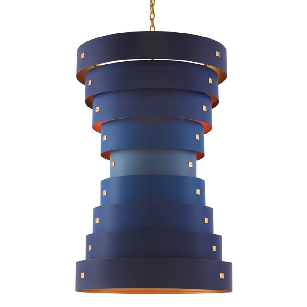 Currey & Company 9000-0155 Graduation Large Chandelier in Blue/Contemporary Gold Leaf/New Gold Leaf