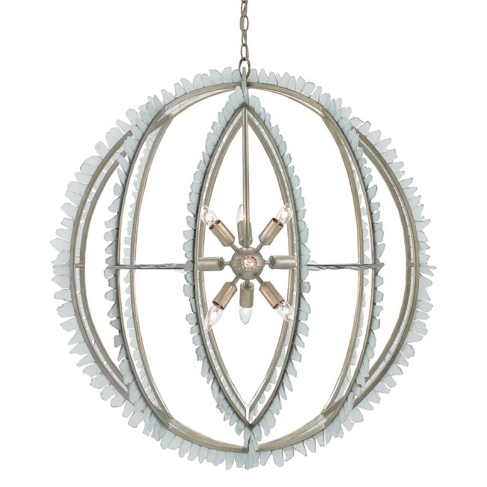 Currey & Company 9000-0210 Saltwater Orb Chandelier in Contemporary Silver Leaf/Seaglass