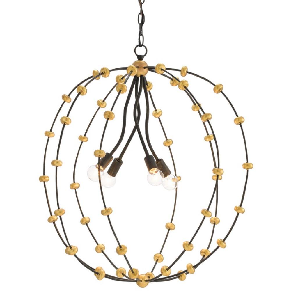 Currey & Company 9000-0328 Anomaly Small Orb Chandelier in Black Iron/Antique Gold Leaf