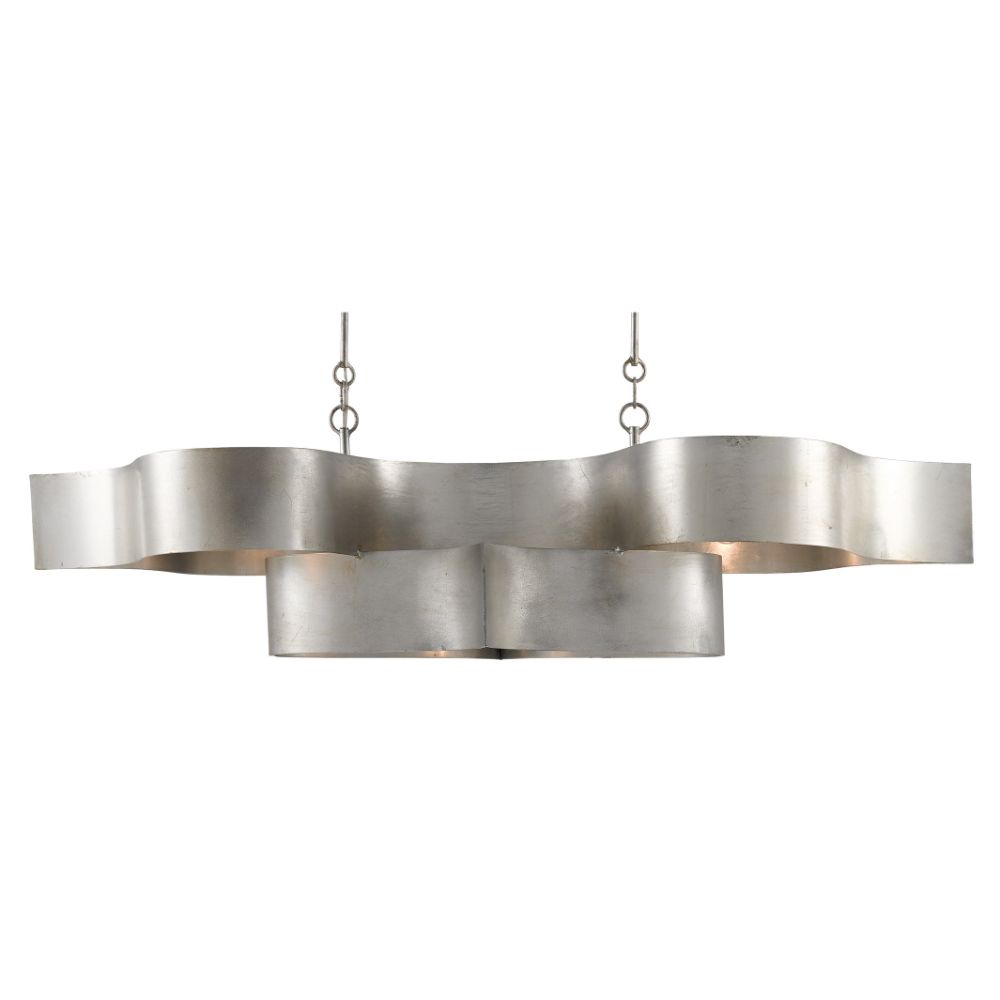 Currey & Company 9000-0372 Grand Lotus Silver Oval Chandelier in Contemporary Silver Leaf