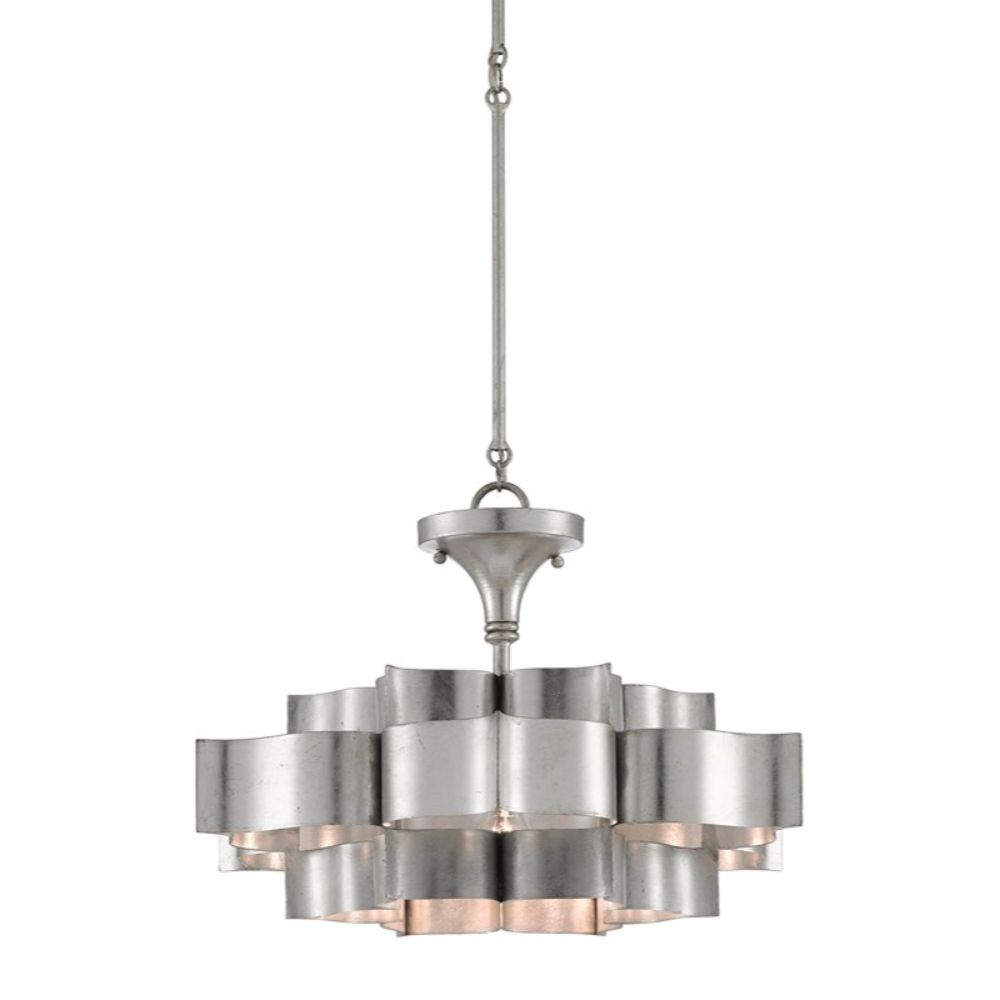Currey & Company 9000-0374 Grand Lotus Silver Small Chandelier in Contemporary Silver Leaf