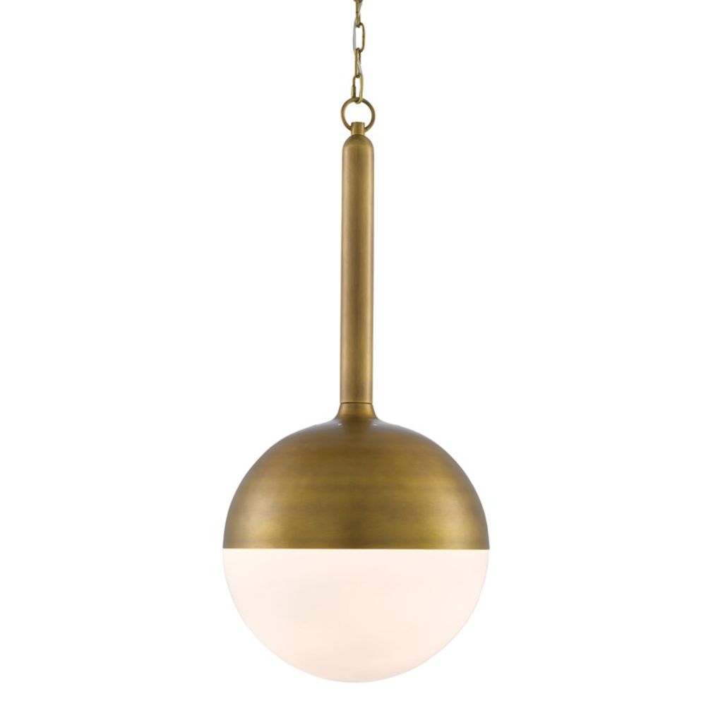 Currey & Company 9000-0419 Moonward Pendant in Antique Brass/Opaque White