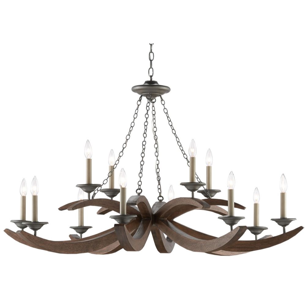 Currey & Company 9000-0433 Whitlow Chandelier in Burnt Wood/Antique Galvanize