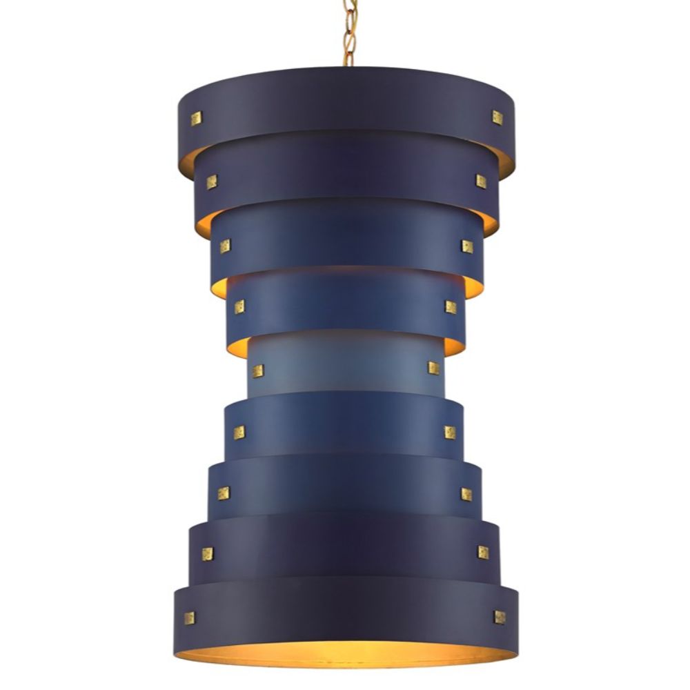 Currey & Company 9000-0499 Graduation Small Chandelier in Blue/Contemporary Gold Leaf/New Gold Leaf