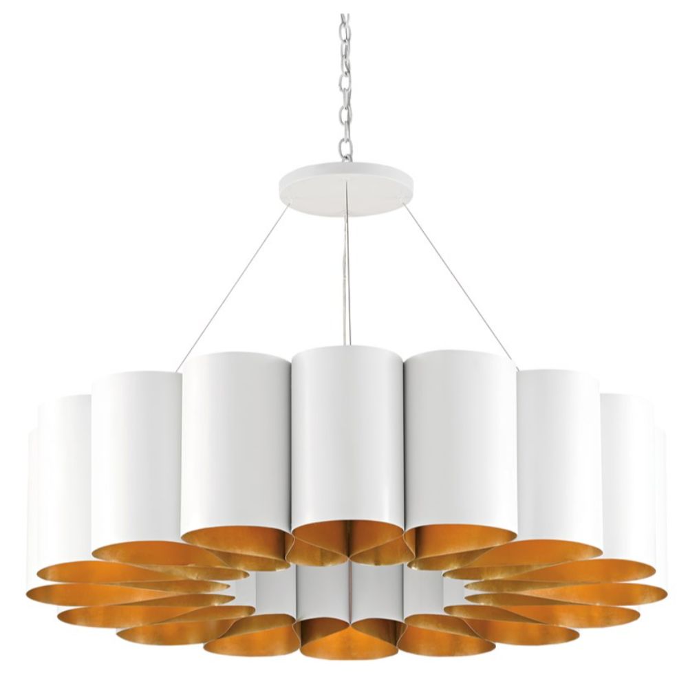 Currey & Company 9000-0513 Chauveau Chandelier in Pearl White/Contemporary Gold Leaf