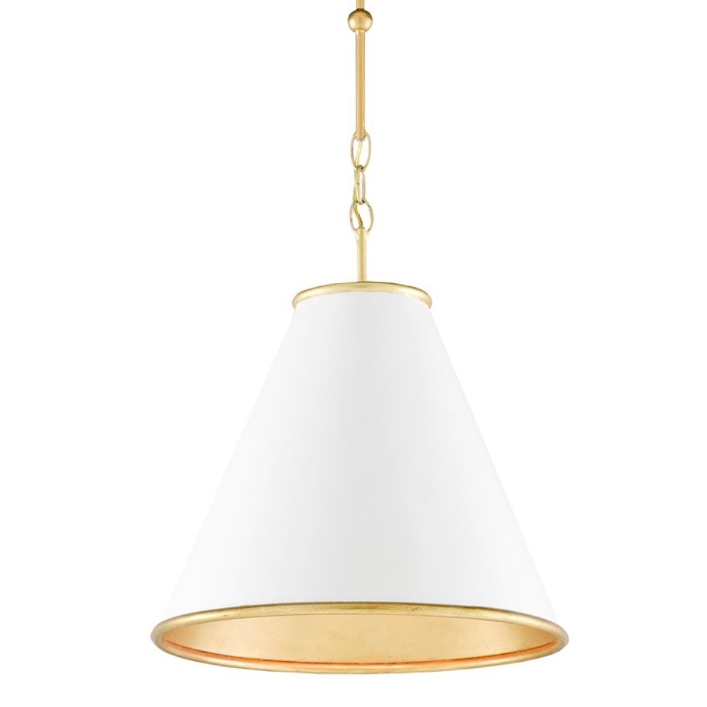 Currey & Company 9000-0536 Pierrepont White Small Pendant in Painted Gesso White/Contemporary Gold Leaf/Painted Gold