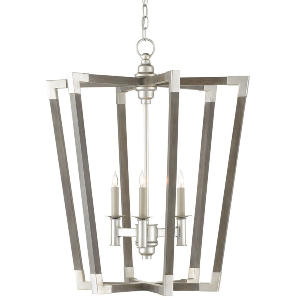 Currey & Company 9000-0605 Bastian Small Gray Chandelier in Chateau Gray/Contemporary Silver Leaf
