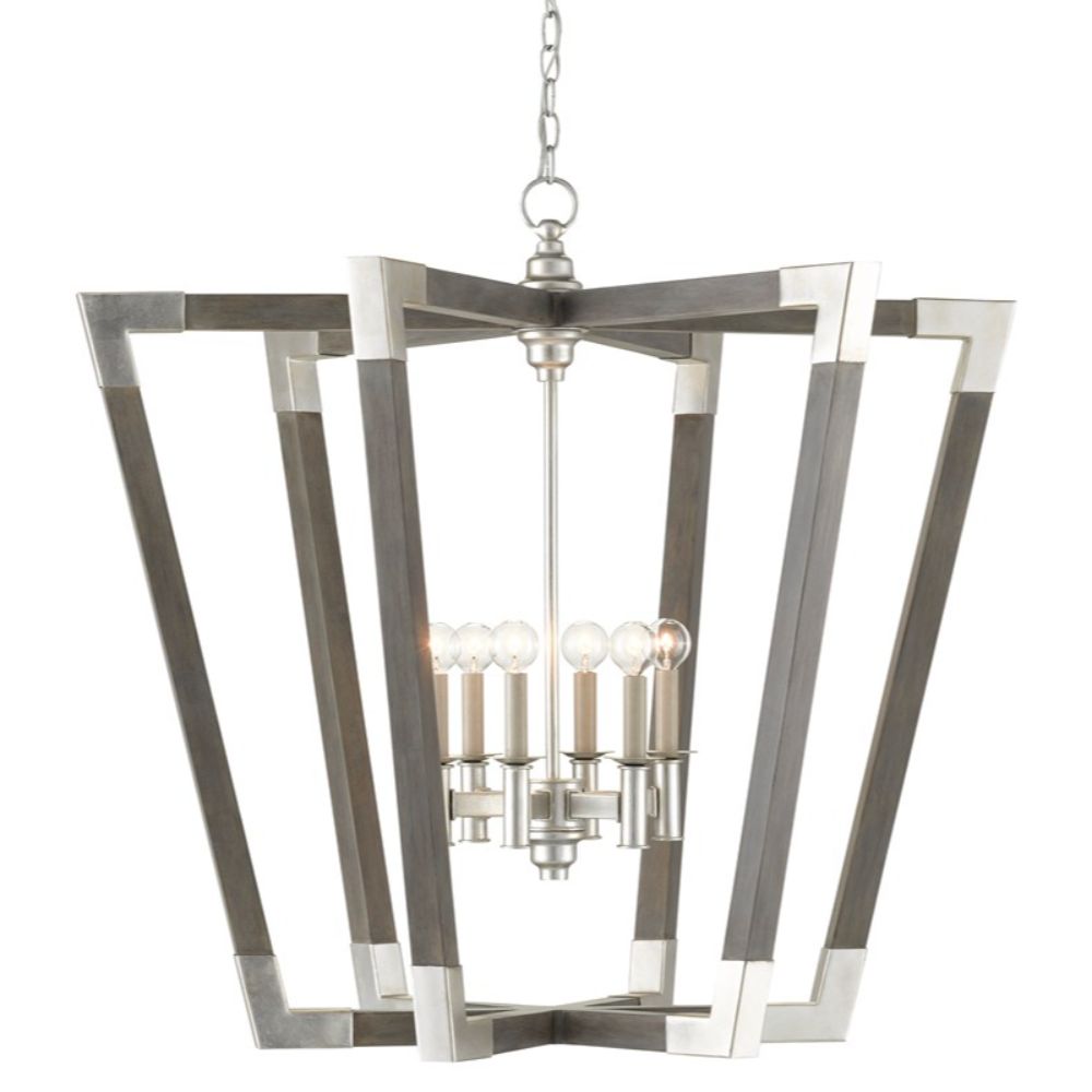 Currey & Company 9000-0606 Bastian Large Gray Chandelier in Chateau Gray/Contemporary Silver Leaf