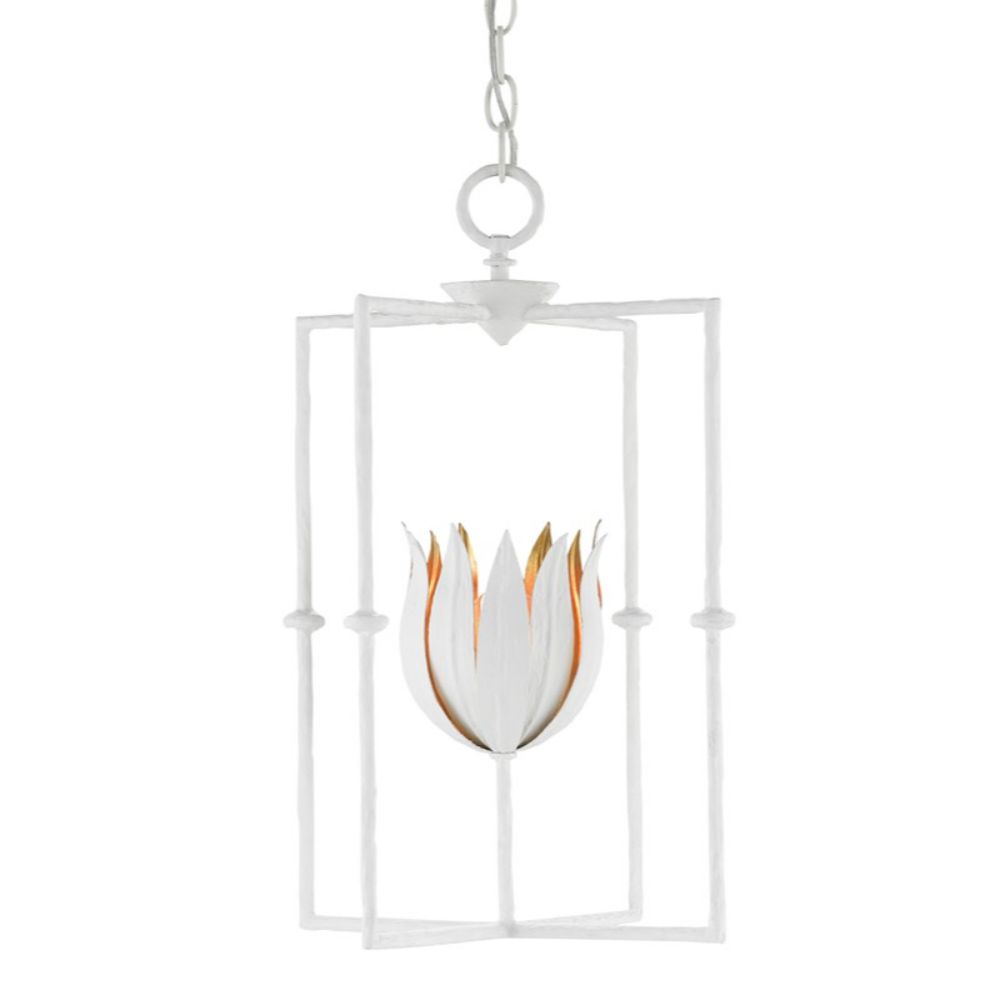 Currey & Company 9000-0630 Tulipano Lantern in Gesso White/Contemporary Gold Leaf